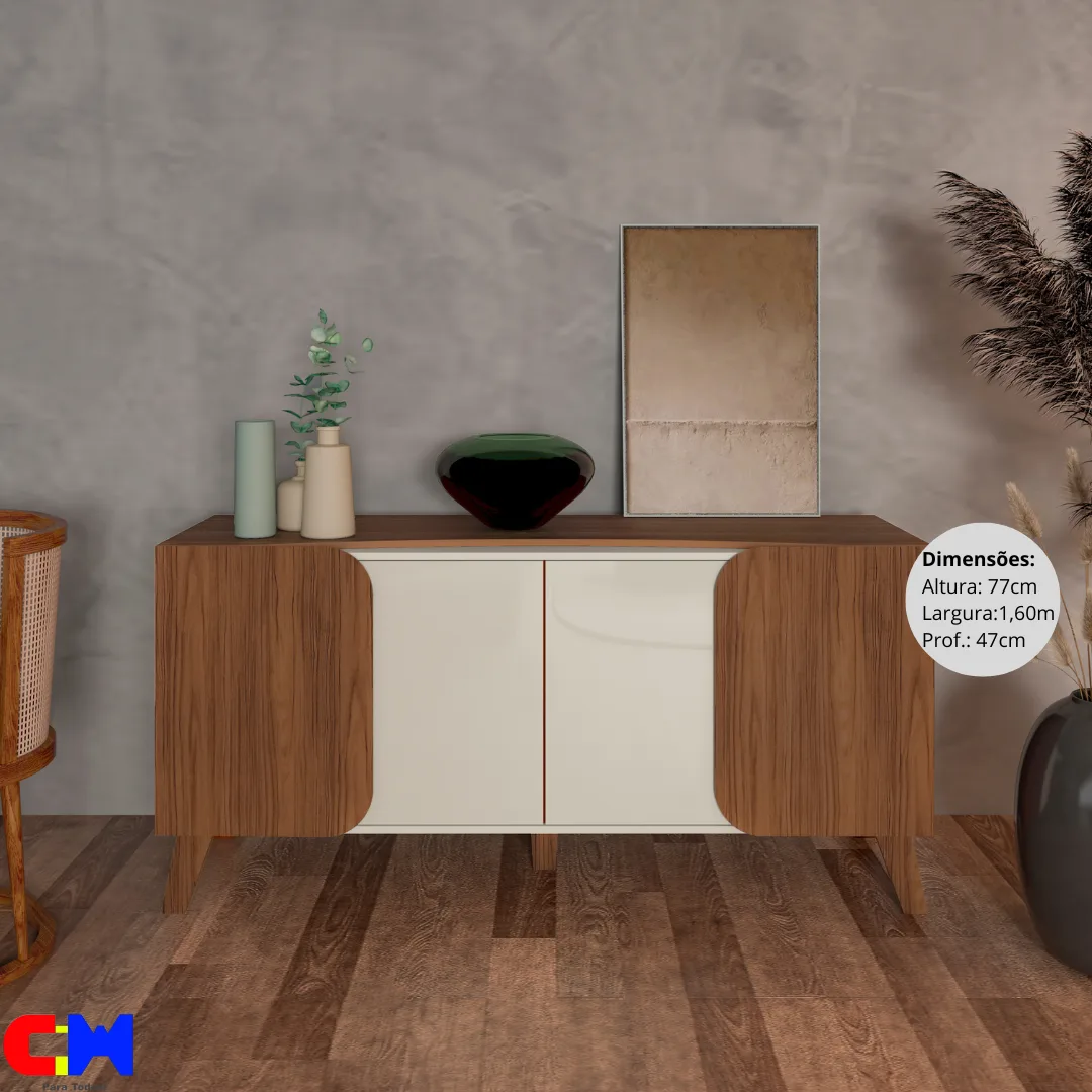 Balcão Buffet Aparador 1,60m 4 Portas Elegance OFF White/Cinamomo