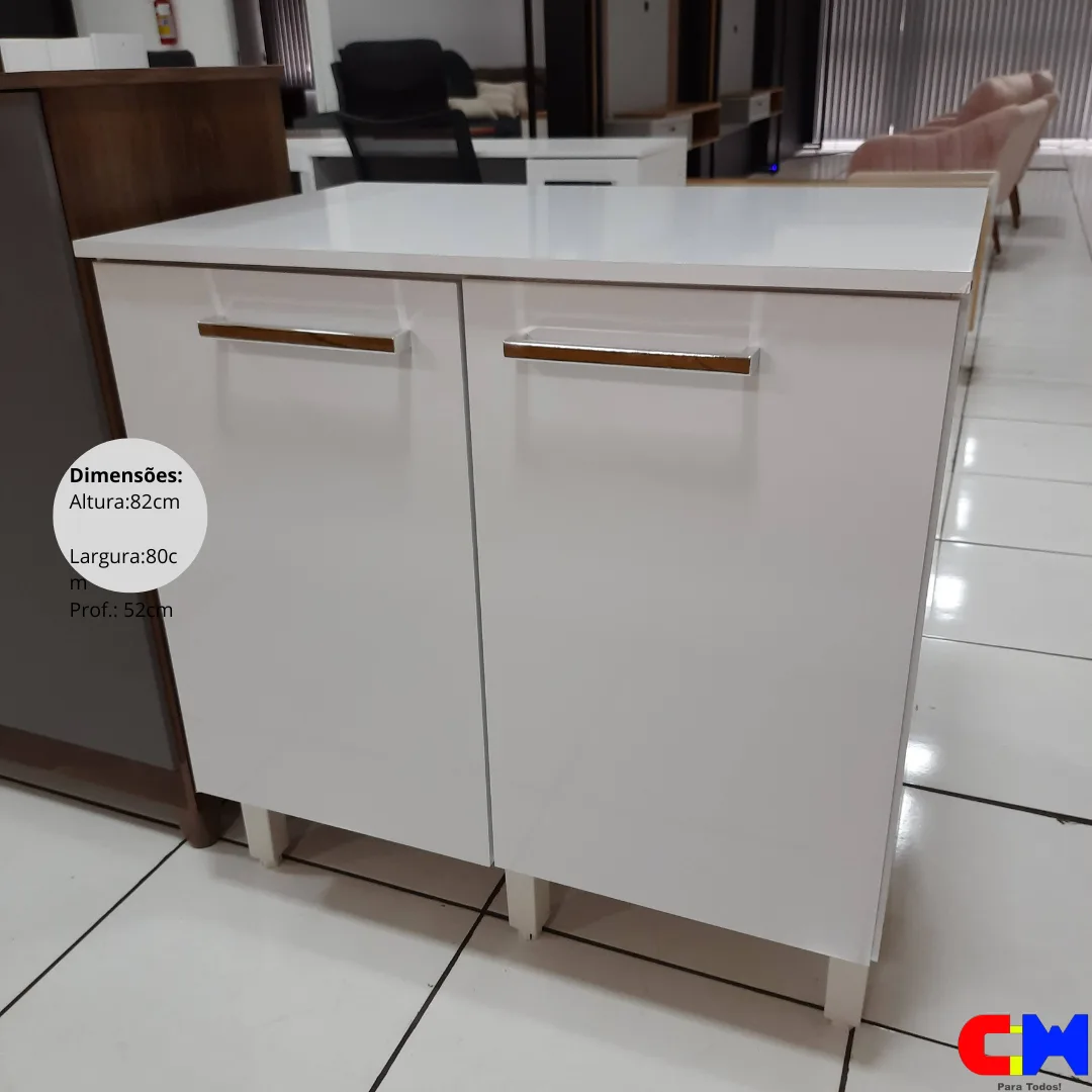 Balcão de Cozinha Cooktop Mantimentos 2 Portas 80cm Patricia Branco