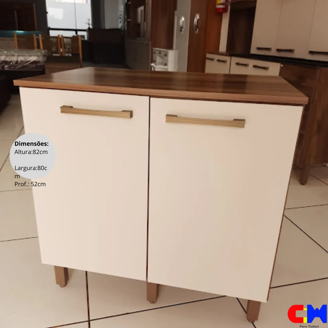 Balcão de Cozinha Cooktop Mantimentos 2 Portas 80cm Patricia Naturale/Off