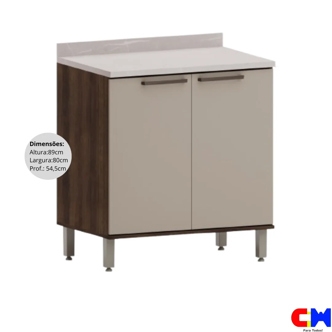 Balcão de Cozinha Cooktop Mantimentos 2 Portas 80cm Luna Nogueira Dourado/Cinnamon