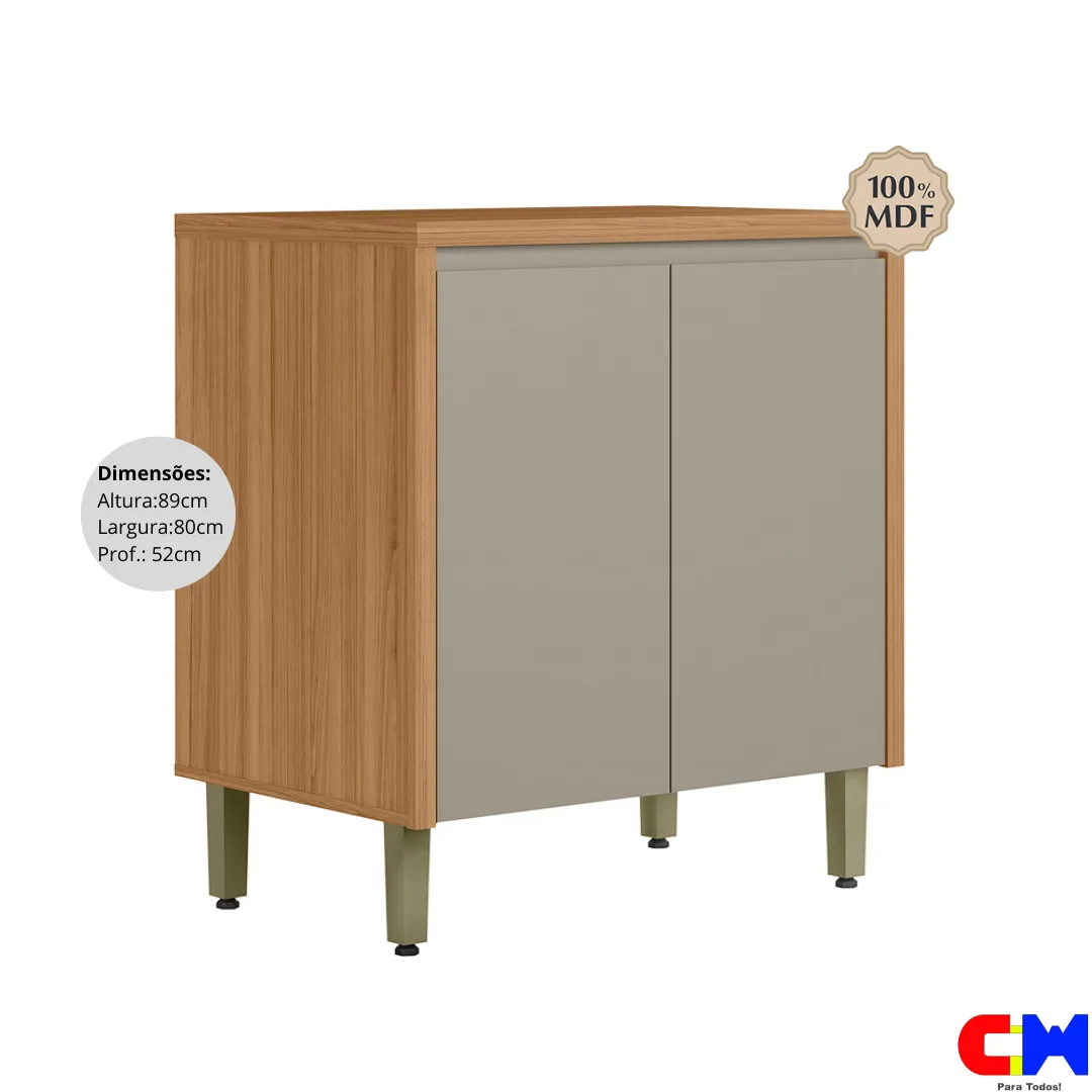 Balcão de Cozinha Cooktop Mantimentos 100% MDF 2 Portas 80cm Allure Jequitiba/Gris Fosco