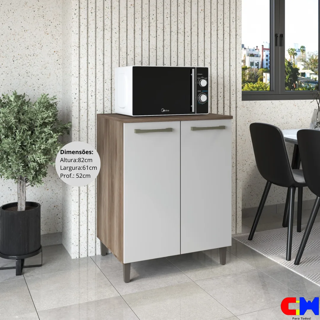 Balcão de Cozinha 2 Portas 60cm Poliana Naturale/Off White