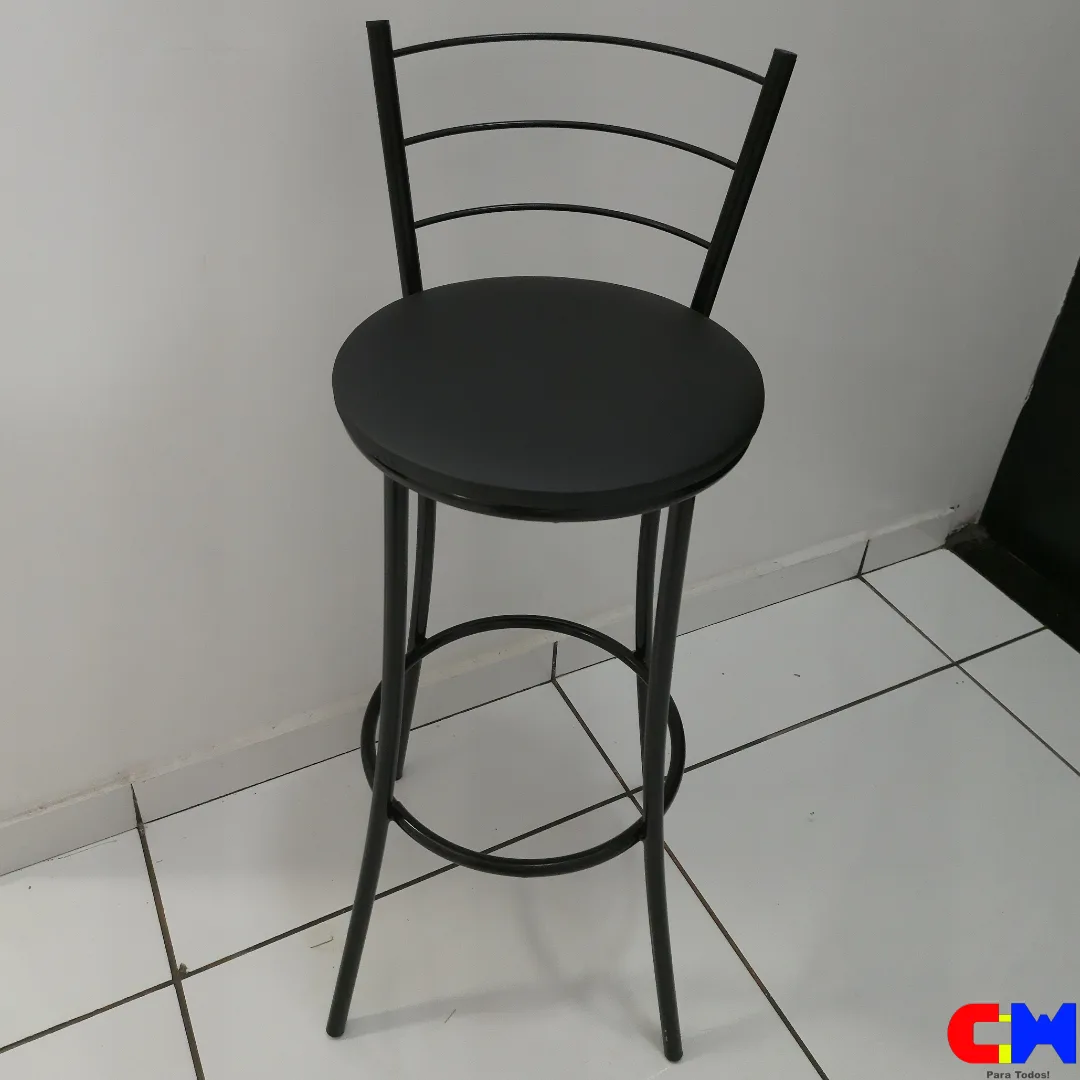 Banqueta Alta Tubular com Assento Courino Encosto Aramado Preta BV 14