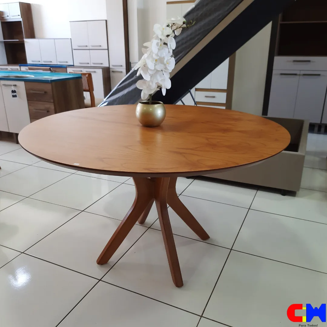 Mesa de Madeira Redonda 1,35m com Tampo Laminado Genebra