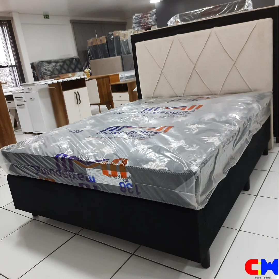 Cama Box Casal 1,38m Colchao Semi Ortopédico Elegance