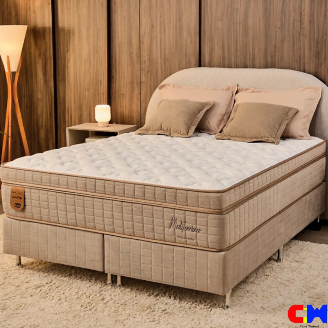 Cama Box Casal 1,58m Queen Colchao D-45 Mola Ensacada Mediterrâneo