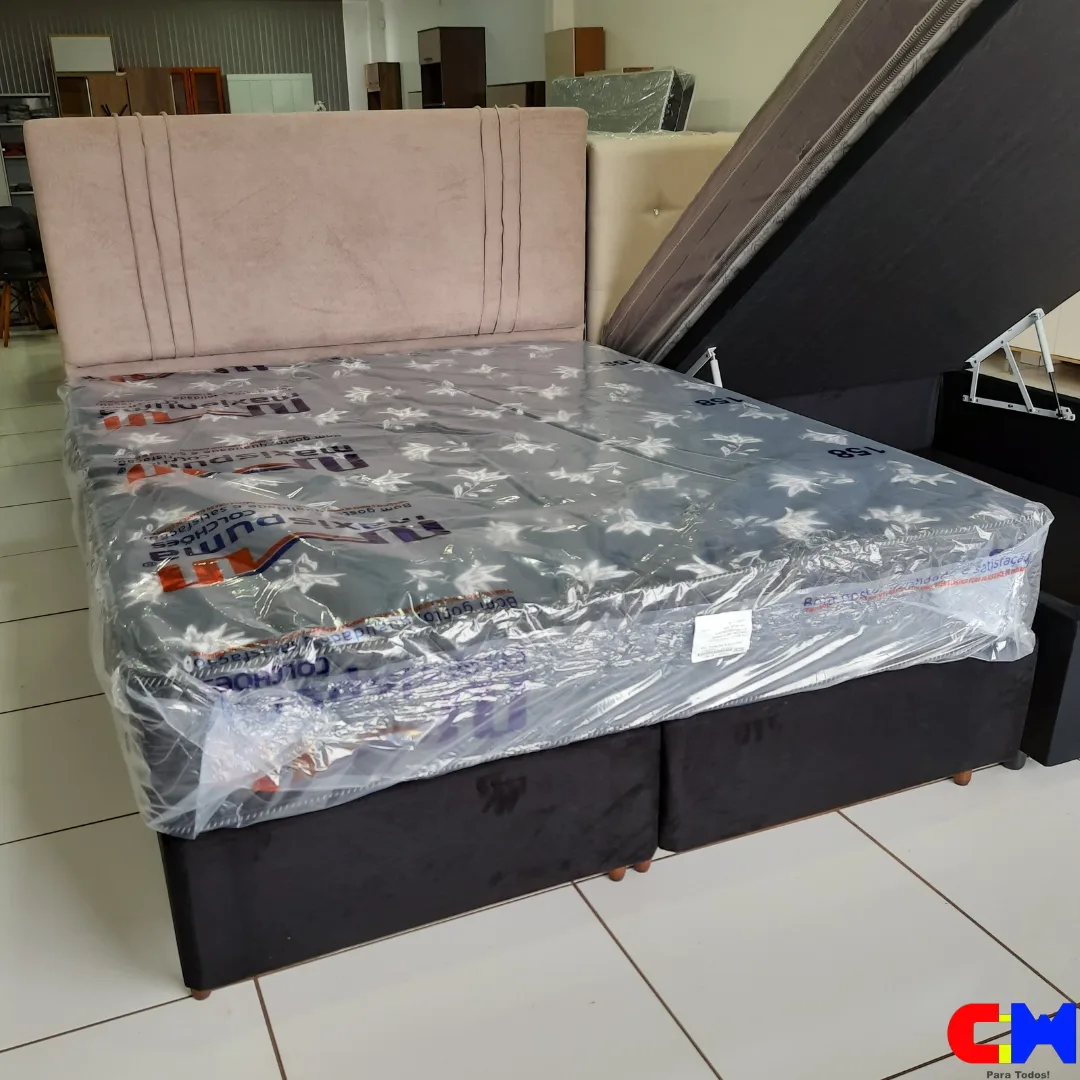 Cama Box Casal 1,58m Queen Colchao Semi Ortopédico Elegance