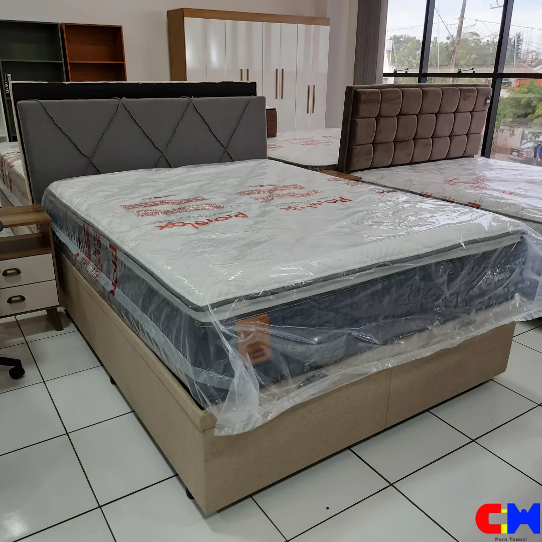 Cama Box Casal 1,58m Queen Colchao D-45 Mola Ensacada Pillow Top Brilhante