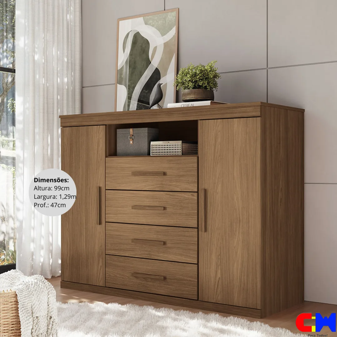Cômoda com 4 Gavetas, Nicho e 2 Portas Havana Master Jequetiba
