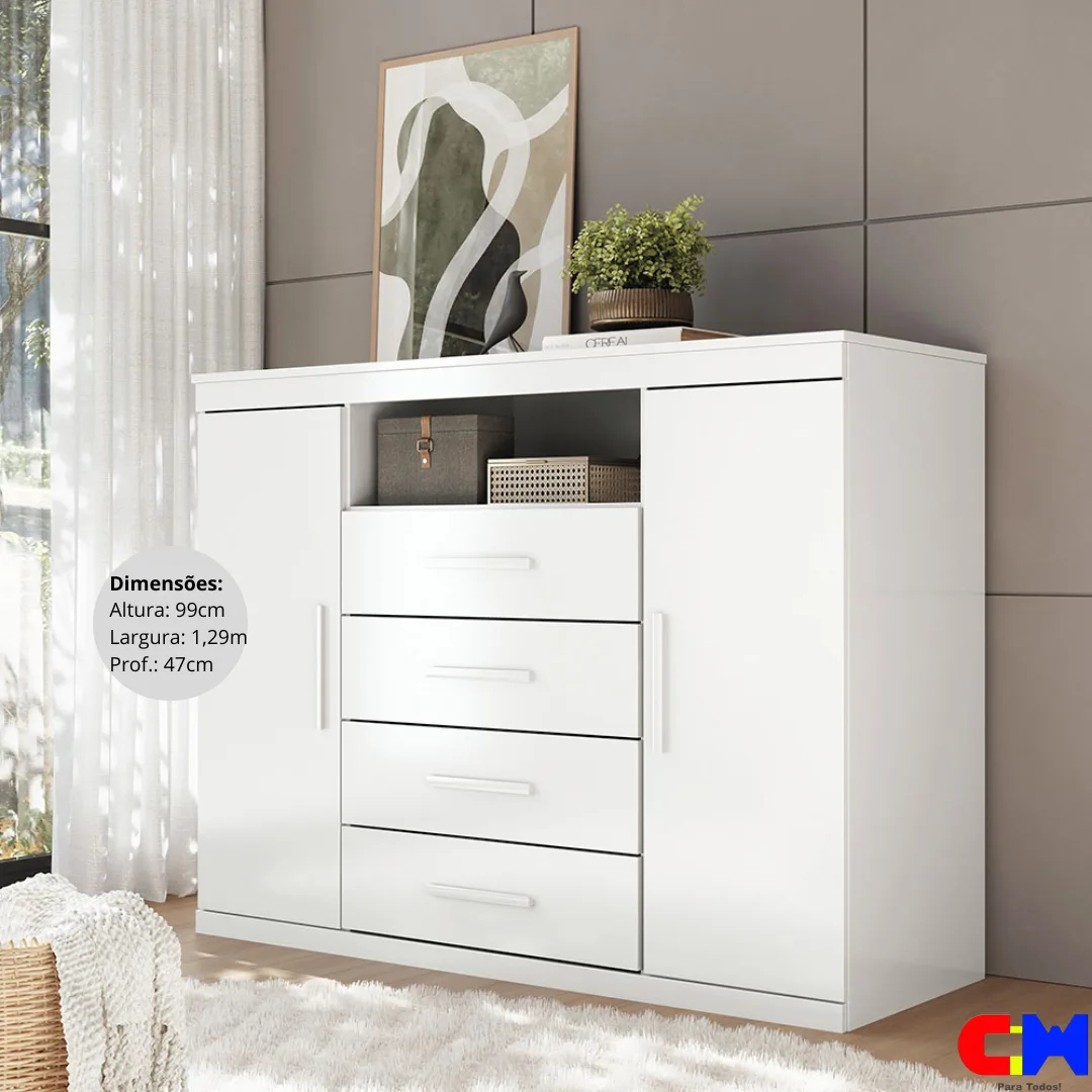Cômoda com 4 Gavetas, Nicho e 2 Portas Havana Master Branca