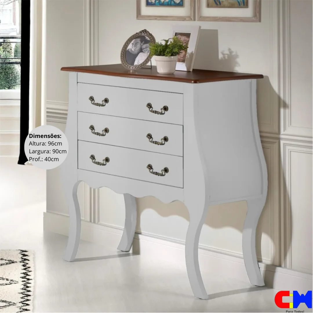 Cômoda Provençal com 3 Gavetas Bombê
