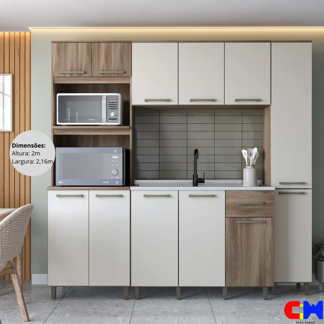 Cozinha Modulada Bianca 4 Peças s/ bacia 2,16m Naturale/Off White