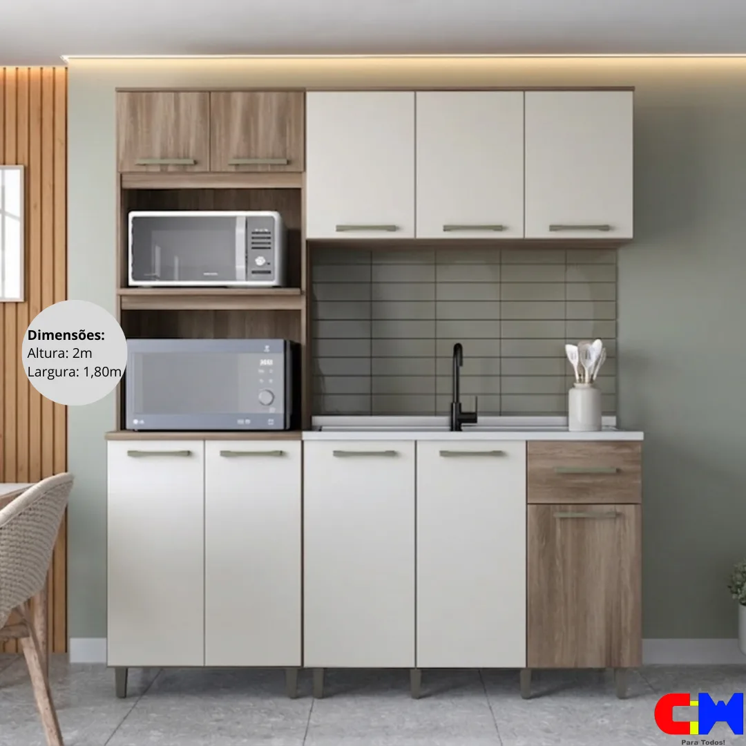 Cozinha Modulada Bianca 3 Peças s/ bacia 1,80m Naturale/Off White