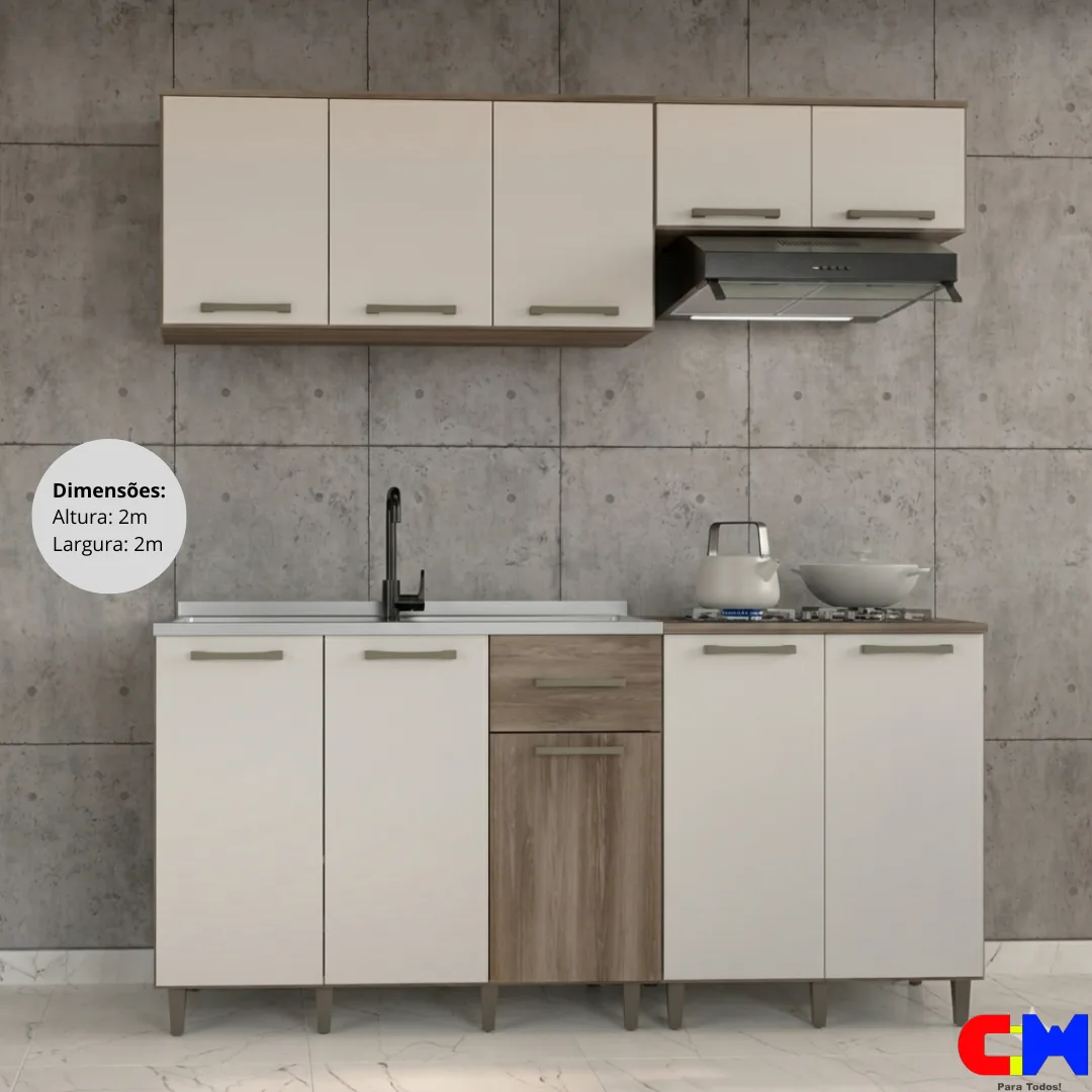 Cozinha Modulada Bianca 4 Peças s/ bacia 2m Naturale/Off White