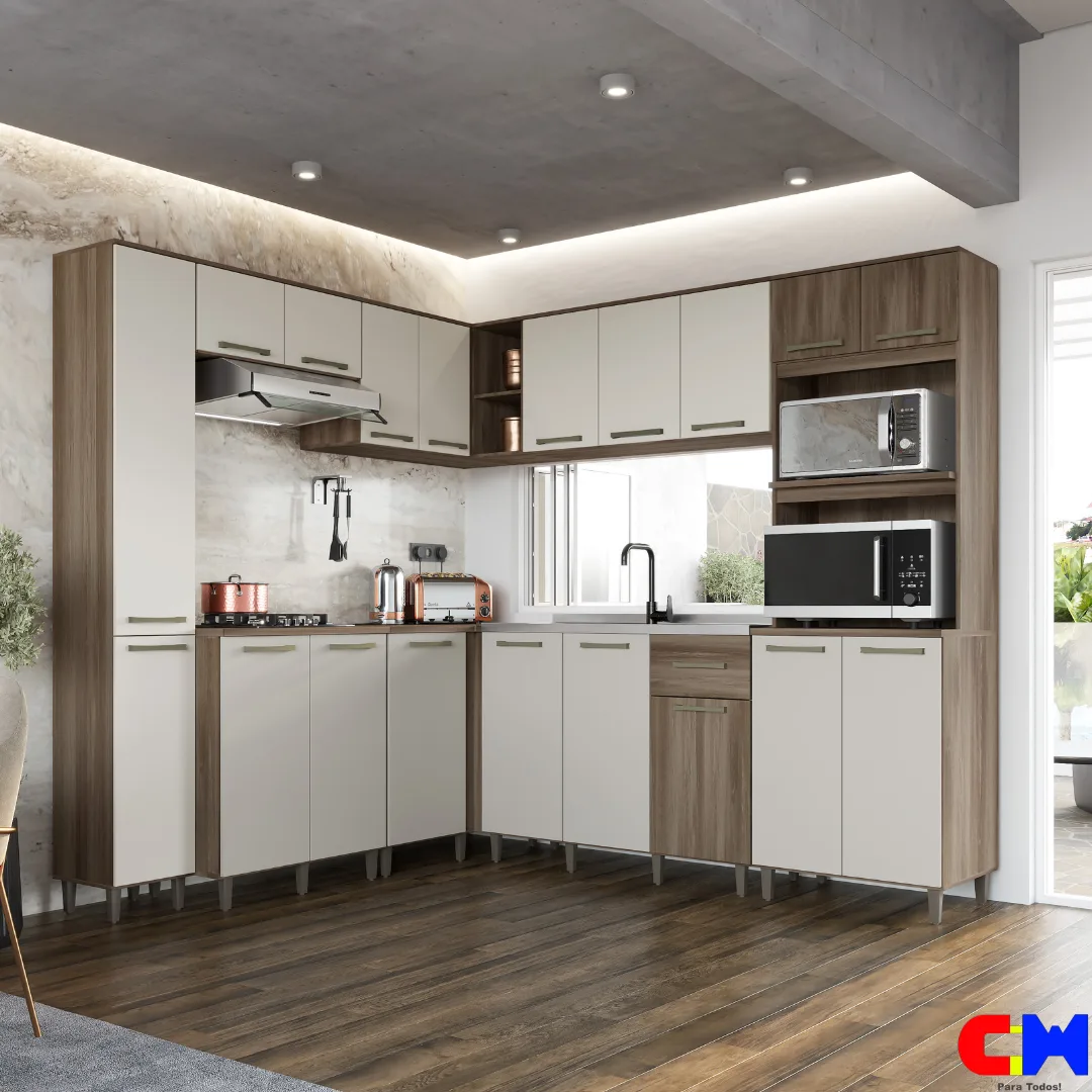 Cozinha Modulada Canto Sofia 8 peças s/ bacia Naturale/Off White