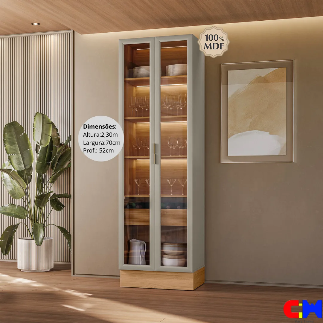 Cristaleira 100% MDF Led Gaveta Adega Allure