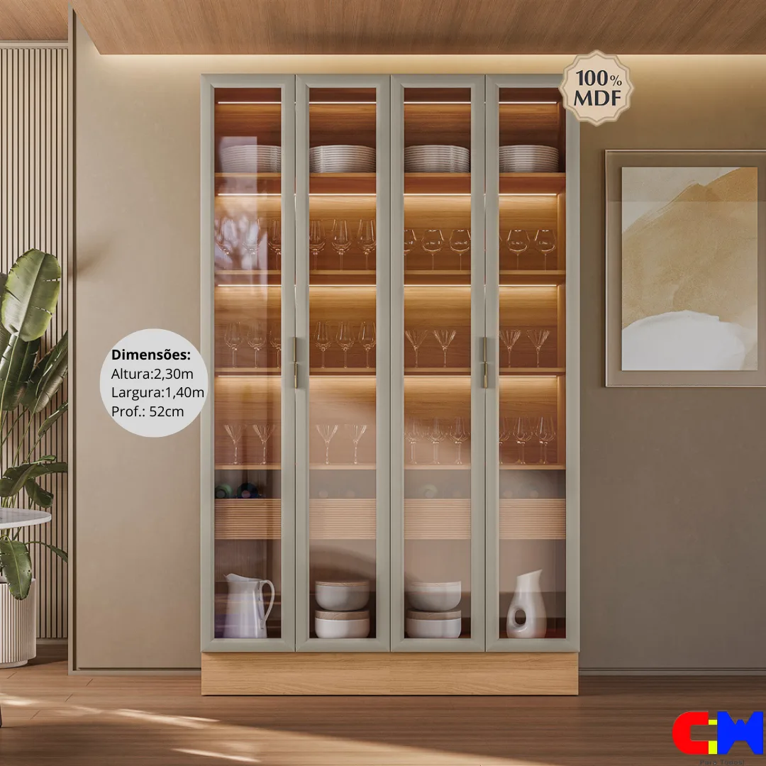 Cristaleira Dupla 100% MDF Led Gaveta Adega Allure