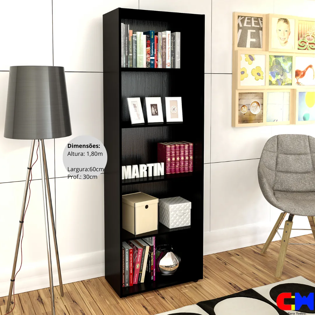 Estante Livros 5 Divisórias Multy Preta