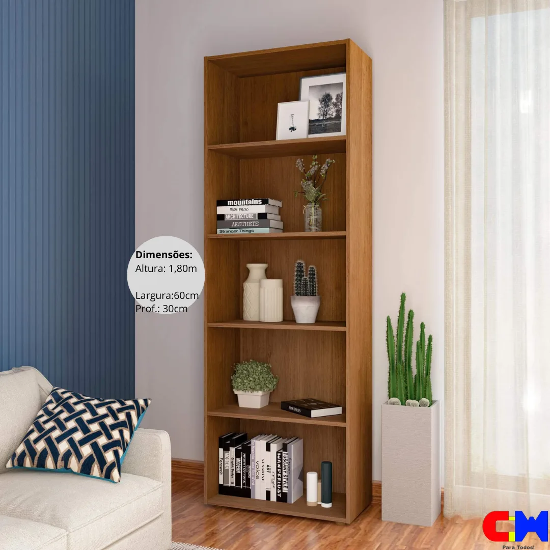 Estante Livros 5 Divisórias Multy Cinamomo
