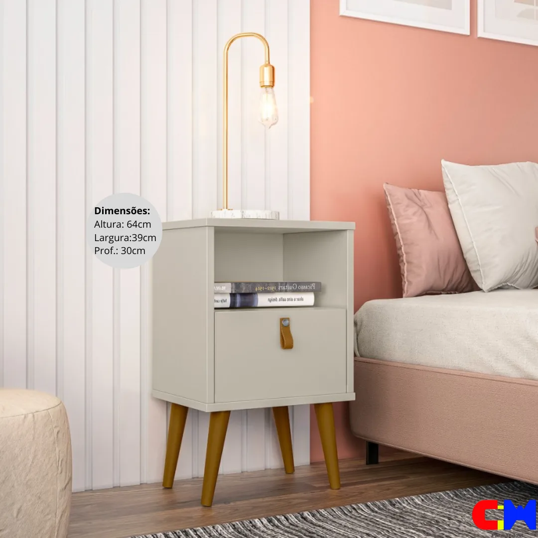 Mesa de Cabeceira 1 Gaveta Nicho Buzios Off White