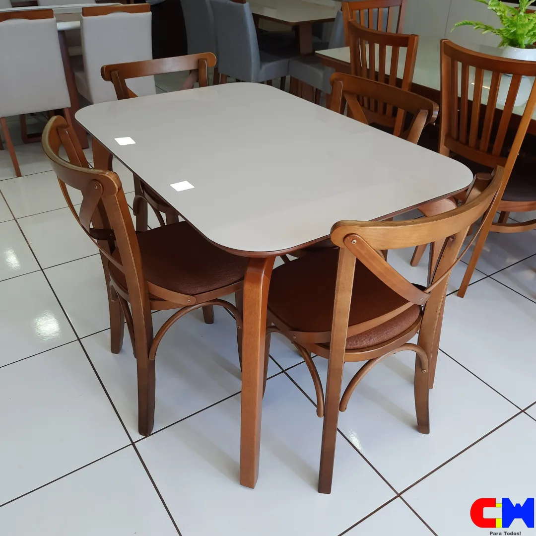 Sala de Jantar Retangular 4 Lugares Madeira Mesa Capri e Cadeira X