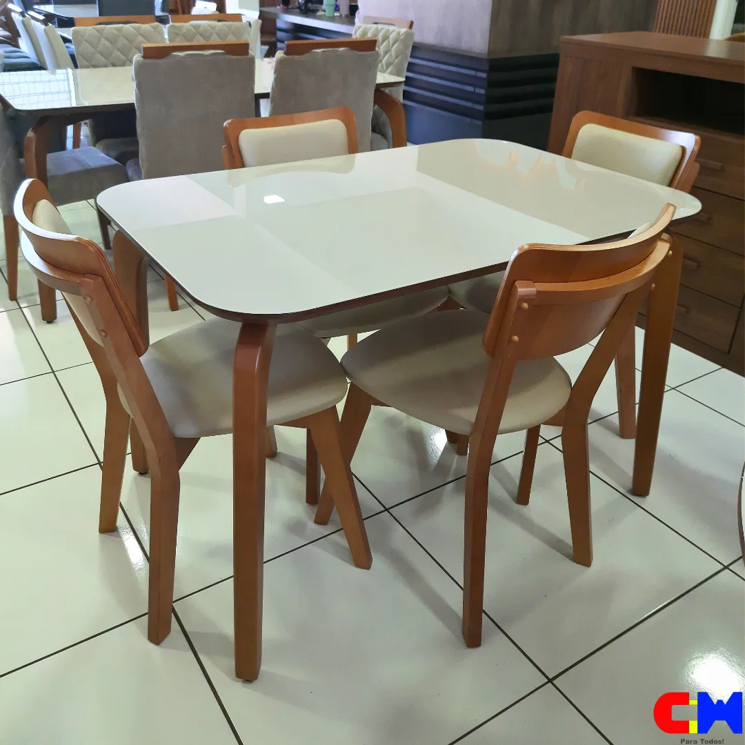 Sala de Jantar Retangular 4 Lugares Madeira Mesa Capri e Cadeira Florença