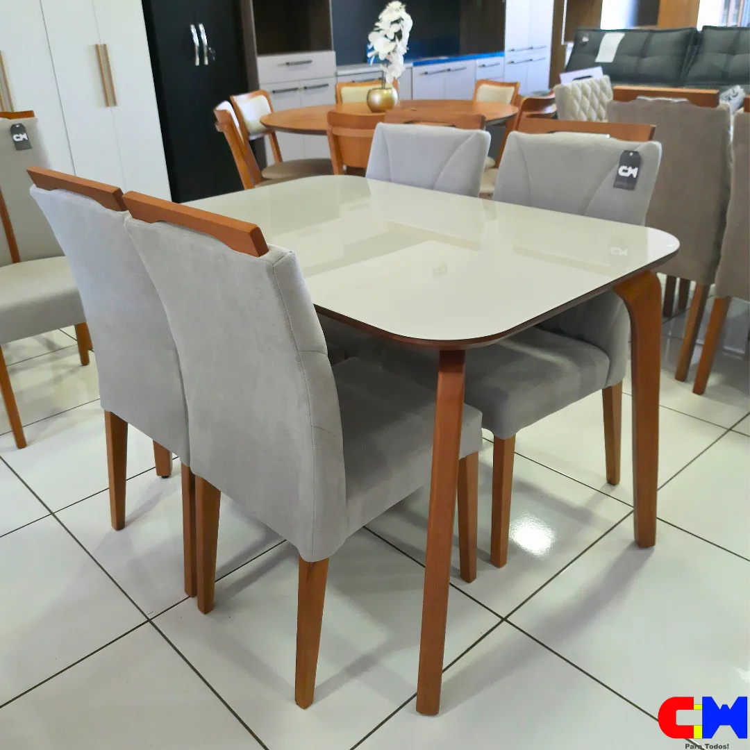 Sala de Jantar Retangular 4 Lugares Madeira Mesa Capri e Cadeira Malu