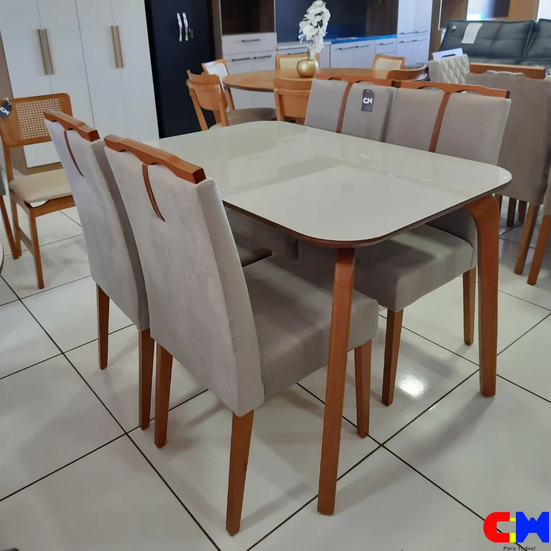 Sala de Jantar Retangular 4 Lugares Madeira Mesa Capri e Cadeira Serena