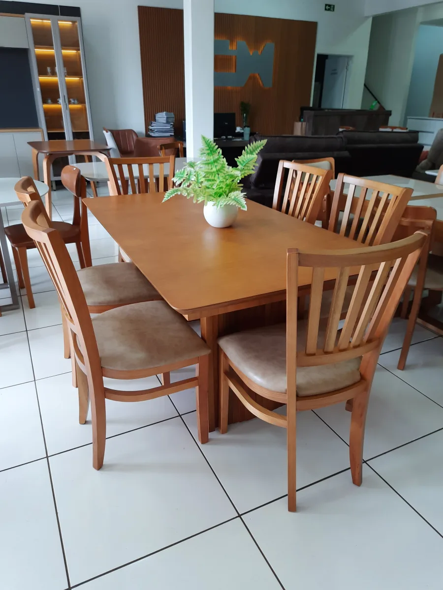 Sala de Jantar Retangular 6 Lugares Madeira Mesa com Tampo Laminado Duna e Cadeira Lana