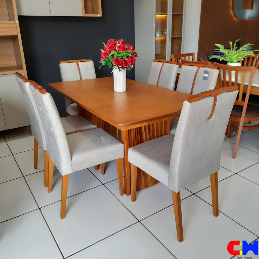 Sala de Jantar Retangular 6 Lugares Madeira Mesa com Tampo Laminado Duna e Cadeira Serena