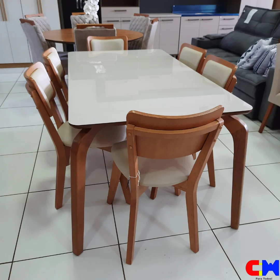 Sala de Jantar Retangular 6 Lugares Madeira Mesa Capri e Cadeira Florença