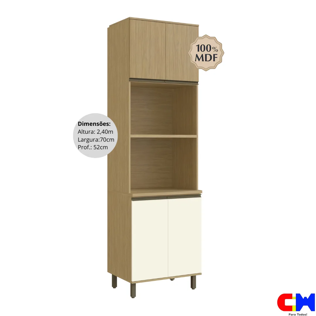 Armário Torre Quente para Forno e Microondas 100% MDF Dubai Louro Freijo/Champanhe