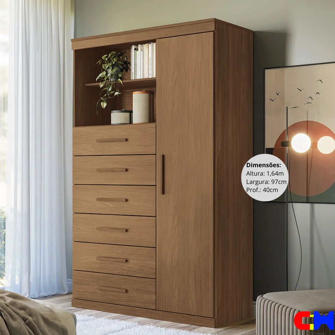 Multi Cômoda 6 gavetas Nicho Porta Marabá Jatoba