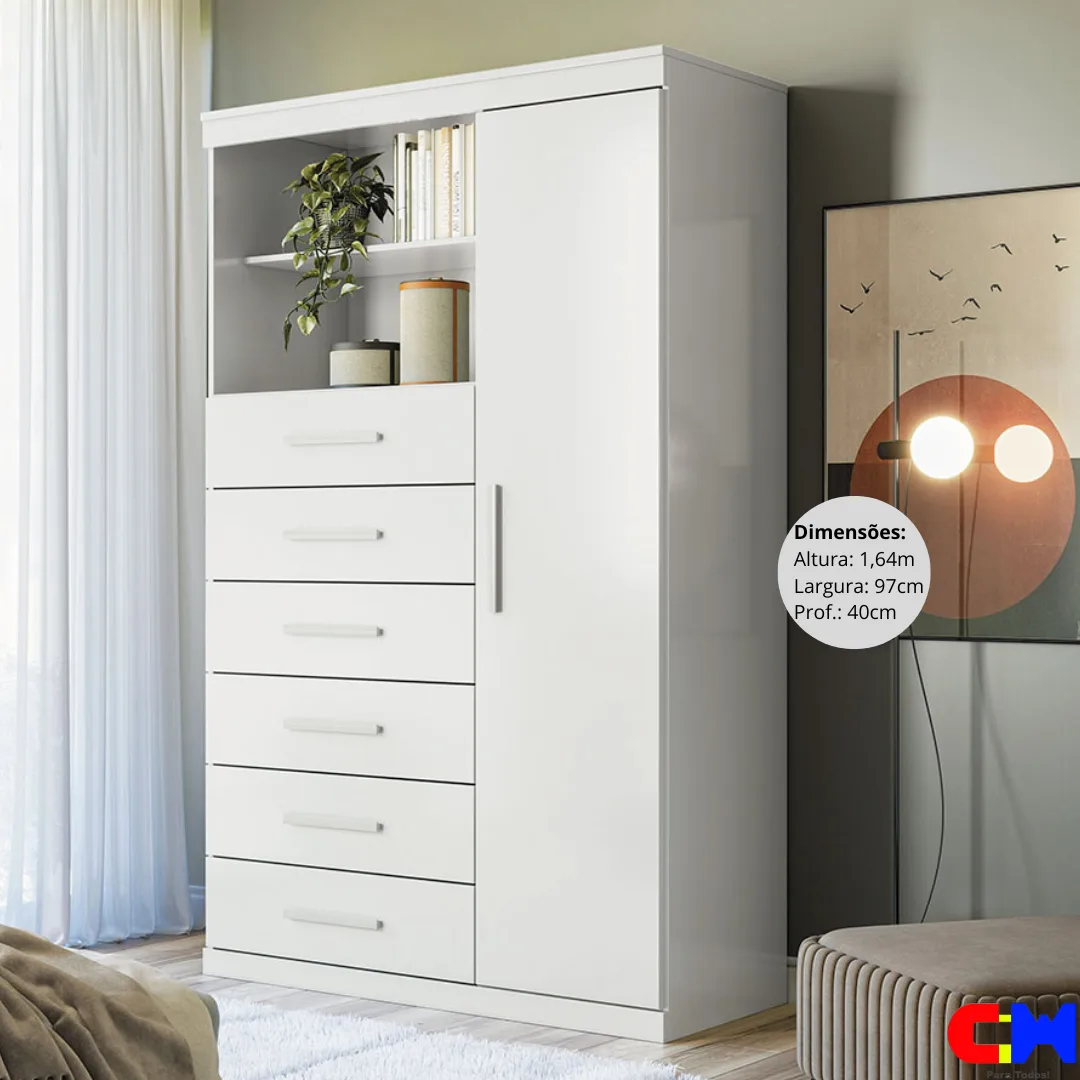 Multi Cômoda 6 gavetas Nicho Porta Marabá Branco