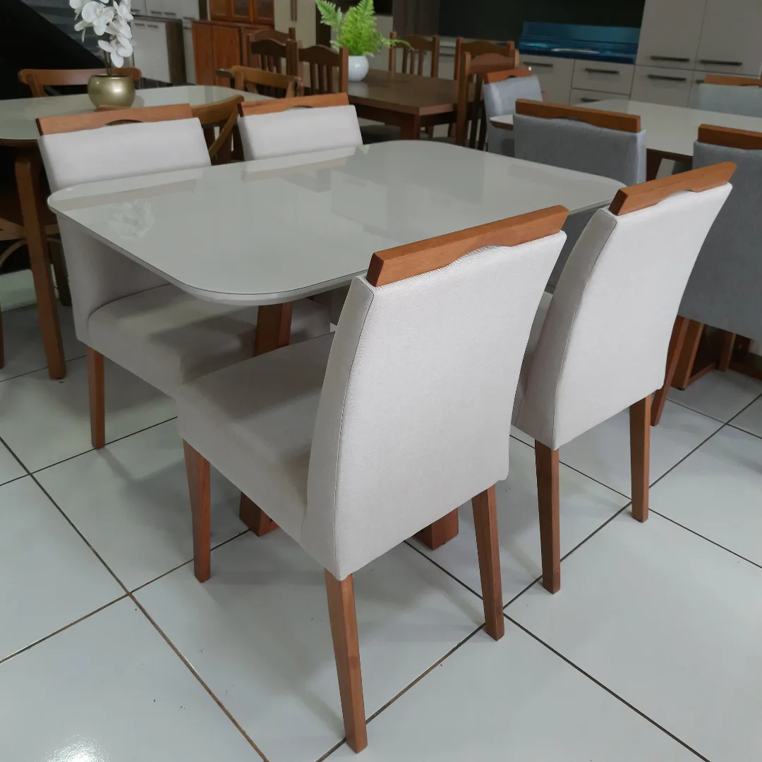 Sala de Jantar Retangular 4 Lugares Madeira Mesa Verona e Cadeira Sara
