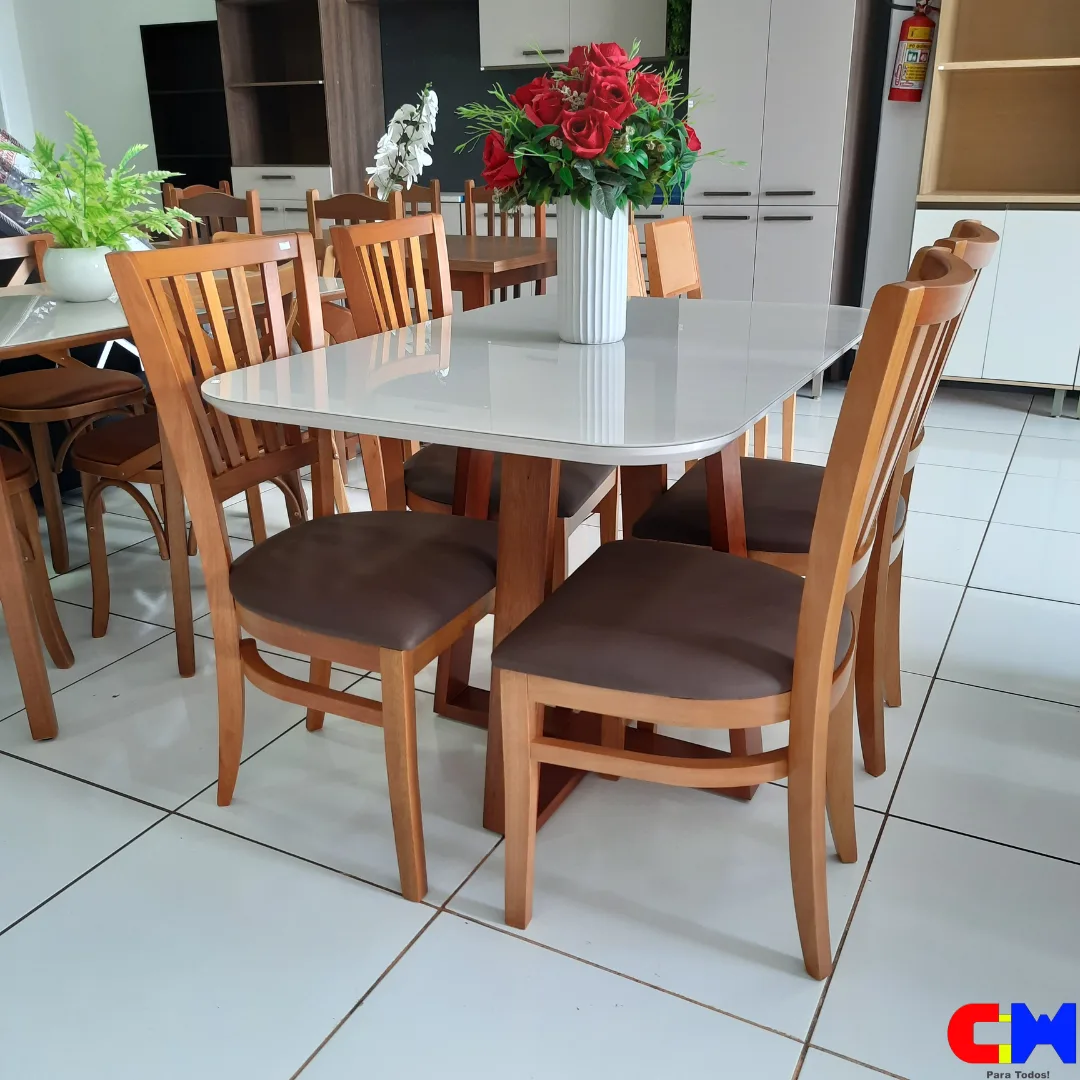 Sala de Jantar Retangular 4 Lugares Madeira Mesa Verona e Cadeira Lana