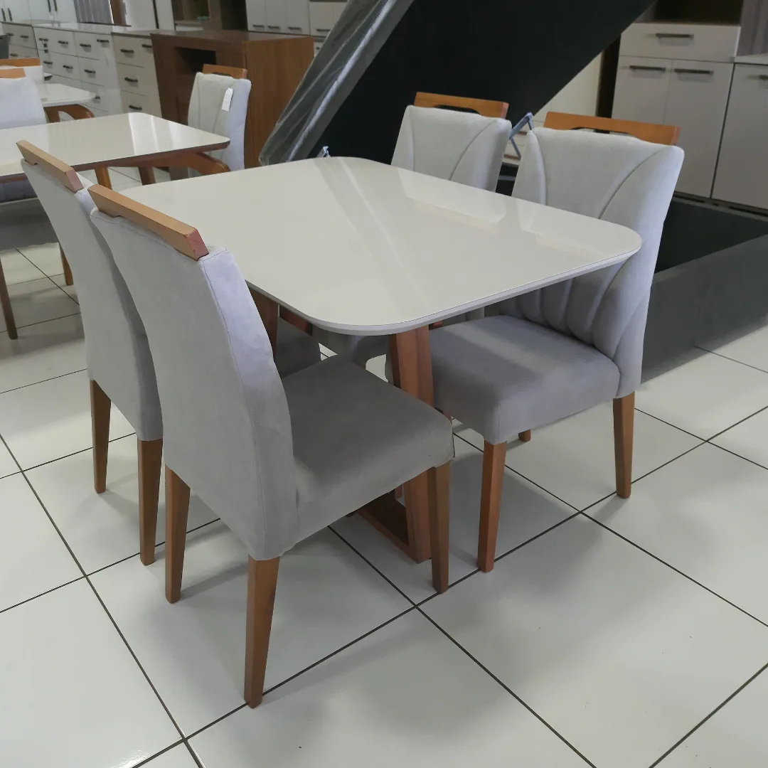 Sala de Jantar Retangular 4 Lugares Madeira Mesa Verona e Cadeira Malu