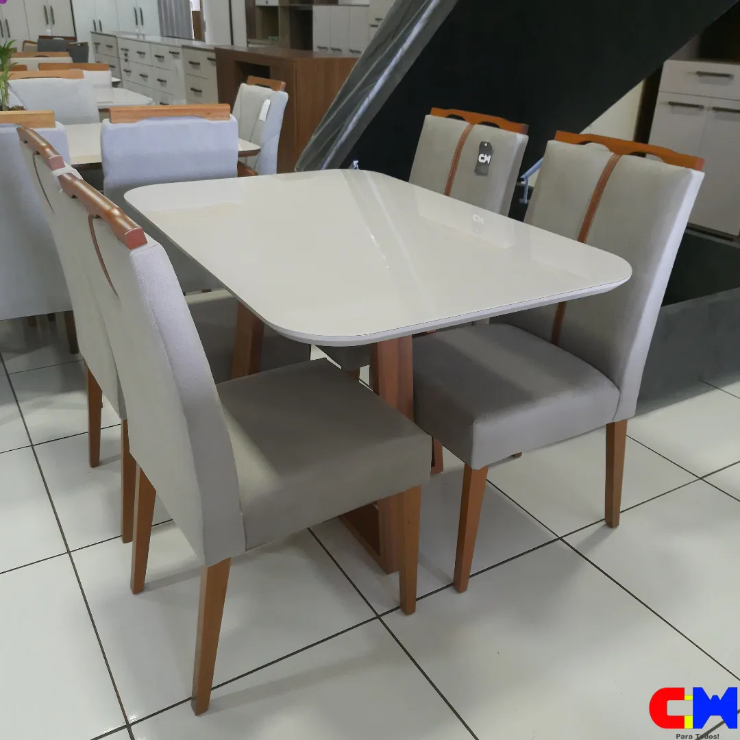Sala de Jantar Retangular 4 Lugares Madeira Mesa Verona e Cadeira Serena
