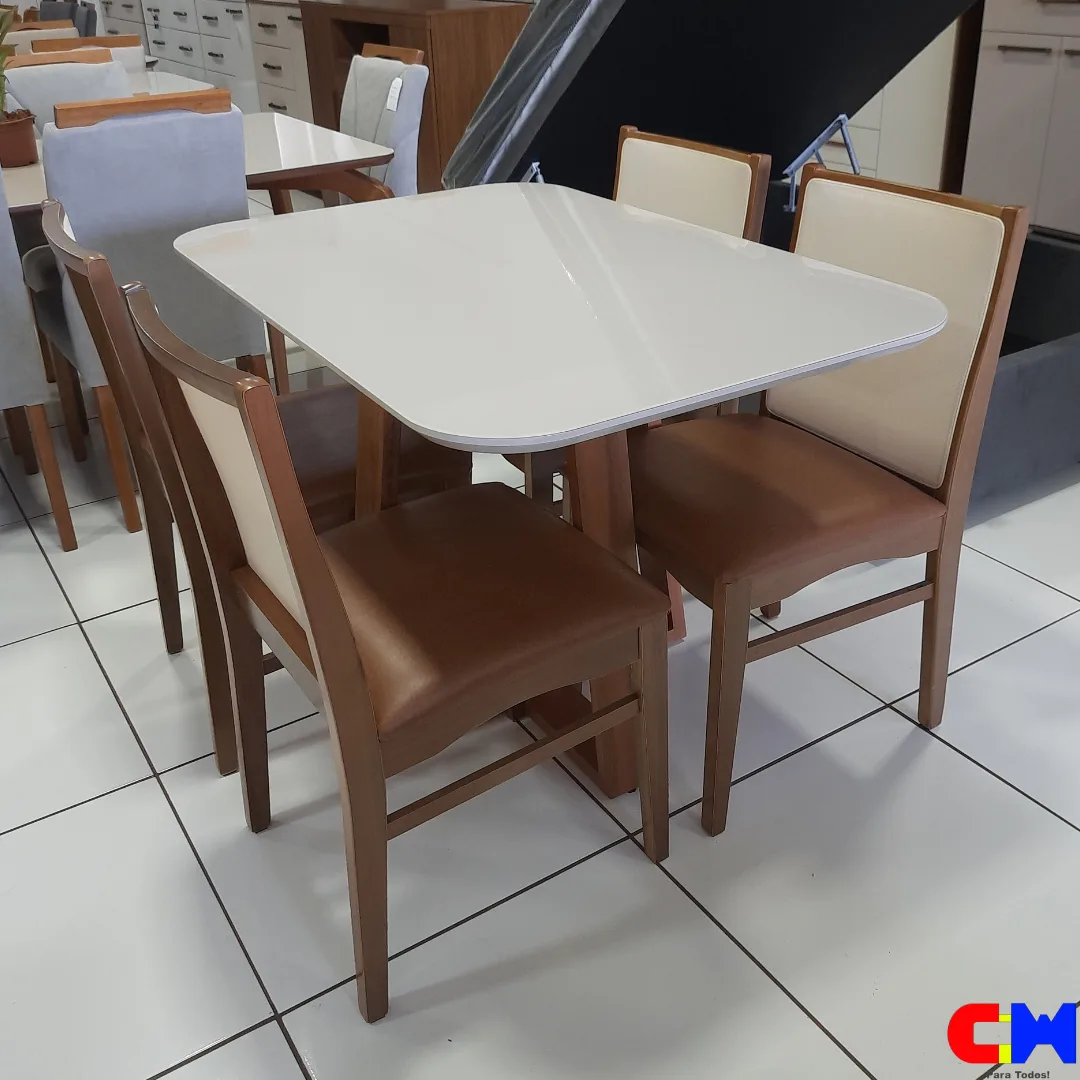Sala de Jantar Retangular 4 Lugares Madeira Mesa Verona e Cadeira Capri