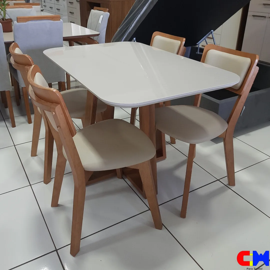 Sala de Jantar Retangular 4 Lugares Madeira Mesa Verona e Cadeira Florença
